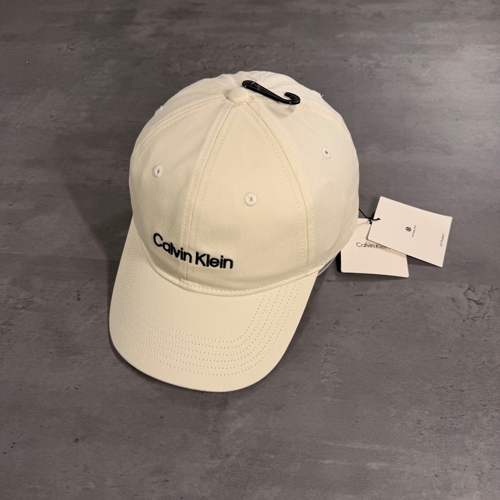Calvin Klein Baseball Cap Unisex Cream Ivory Embroidered Logo Dad Hat Preppy